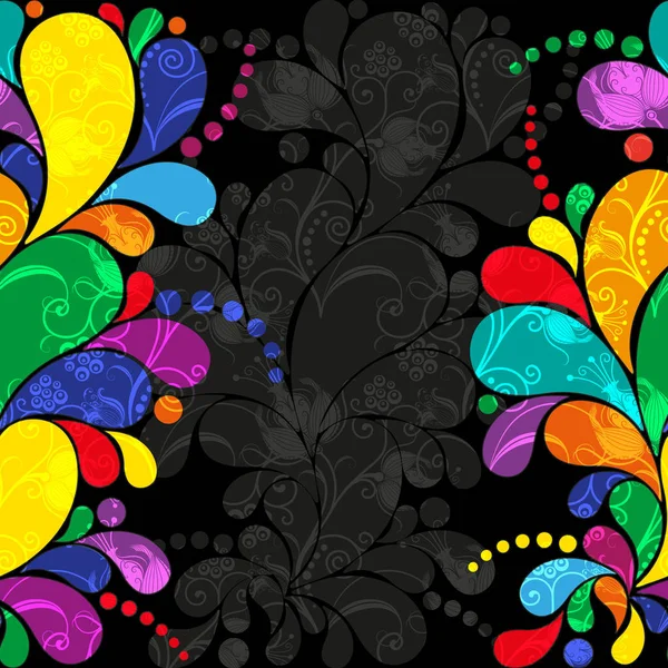 Cadre floral gris foncé avec paisley multicolore . — Image vectorielle