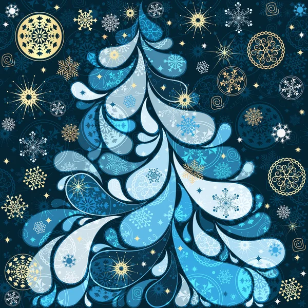 Fantástico árbol de Navidad con paisley, copos de nieve y estrellas — Vector de stock