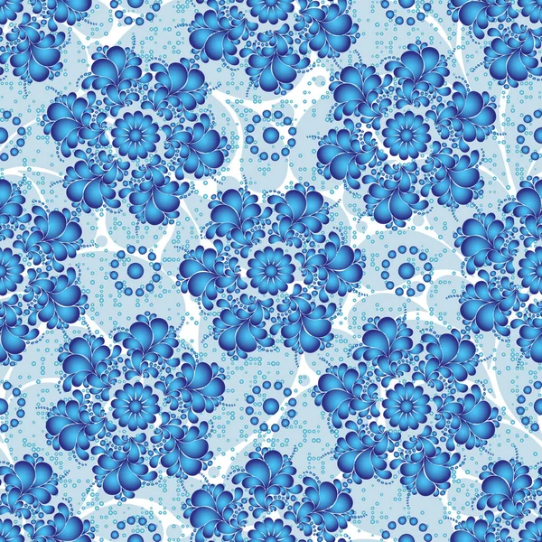 Seamless floral blue pattern with paisley and polka dots — Stock Vector