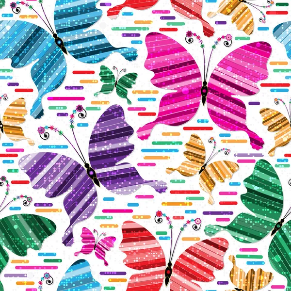 Bright seamless pattern with multicolored striped butterflies Stock Illustration