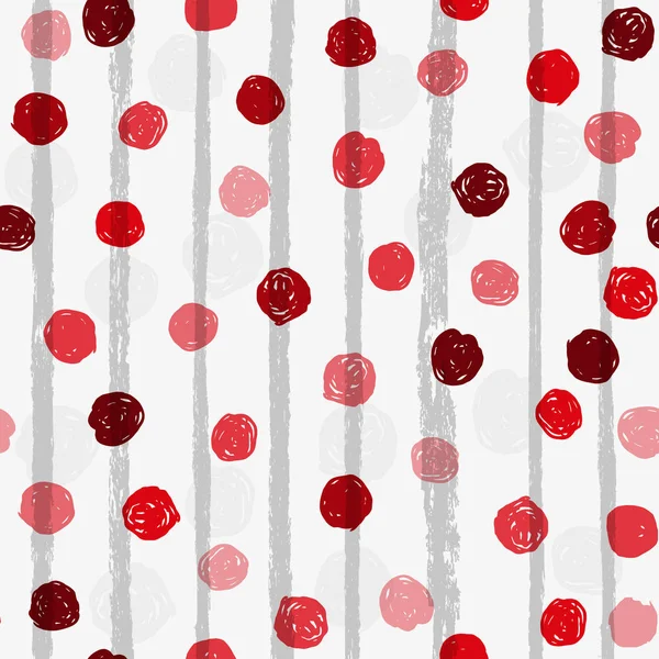 Sömlöst mönster med röda grunge Polka prickar i olika nyanser — Stock vektor