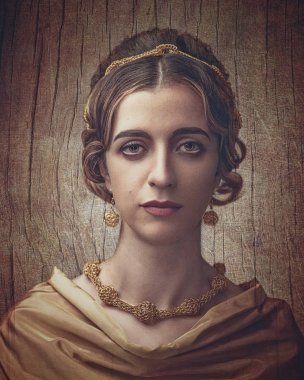 Antika resim stili kadın portre retro makyaj ile