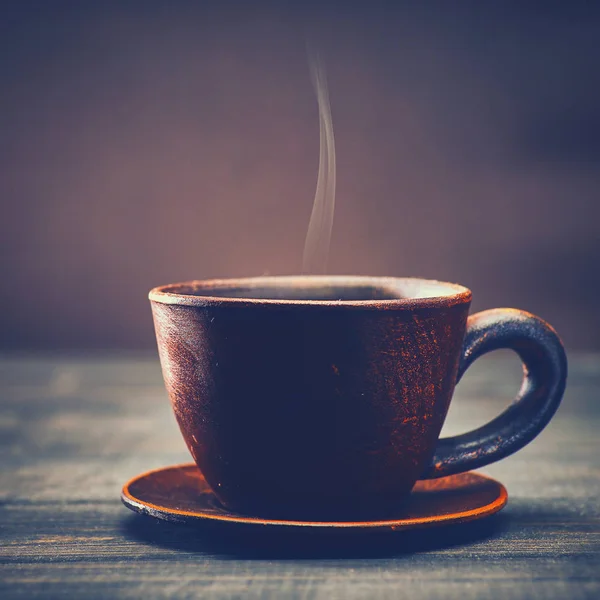 Caffè Mattutino Tazza Bevanda Sapore Sopra Vecchia Scrivania Legno — Foto Stock