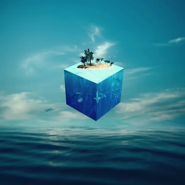 Ekologická Bilance Cube Světem Abstraktní Přirozeného Pozadí — Stock fotografie