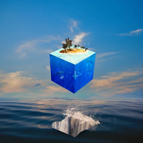 Ekologická Bilance Cube Světem Abstraktní Přirozeného Pozadí — Stock fotografie