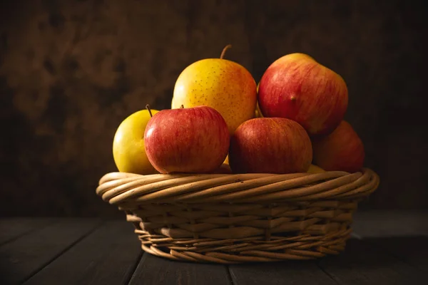 Apples Basket Food Background Copy Space — Stock Photo, Image