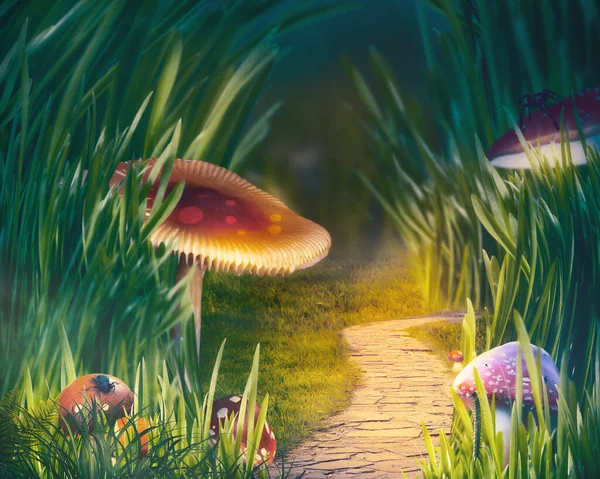 Fantasy Scene Fungi Path Forest — Stock Photo, Image