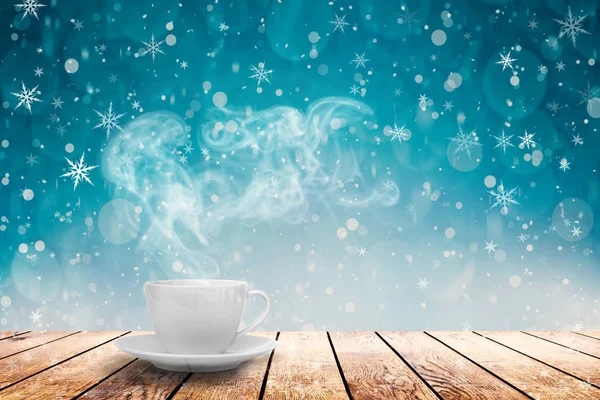 Coffee on the table on a winter background — Stock Photo, Image