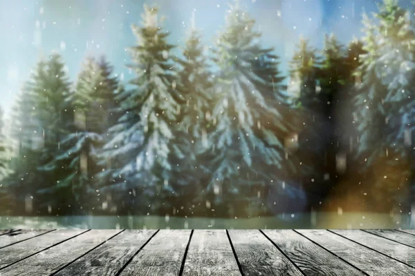 Kerstmis achtergrond met sneeuw op het hout — Stockfoto