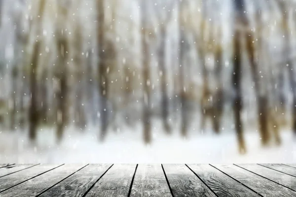 Sfondo natalizio con neve sul legno — Foto Stock