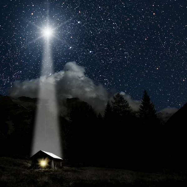 Gwiazda wskazuje na Boże Narodzenie Jezusa Chrystusa. — Zdjęcie stockowe