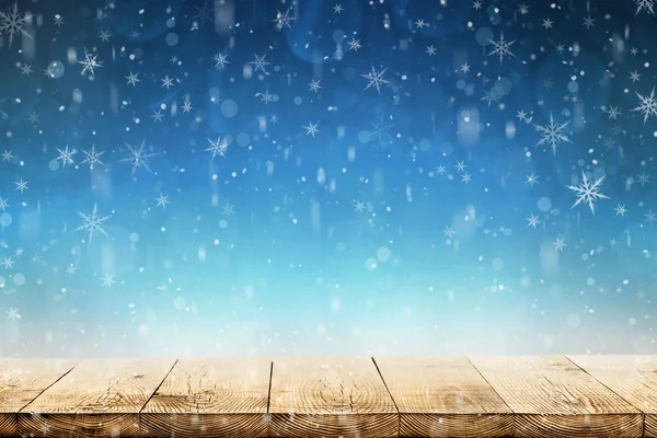 Christmas background with snow on the wood — Stock Photo, Image