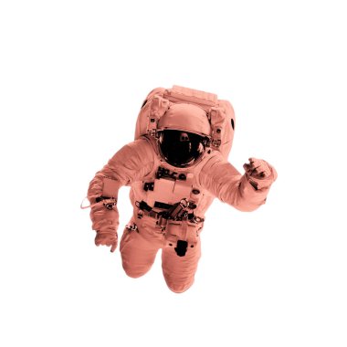 mavi bir arka plan üzerinde pastel mercan renkli astronot