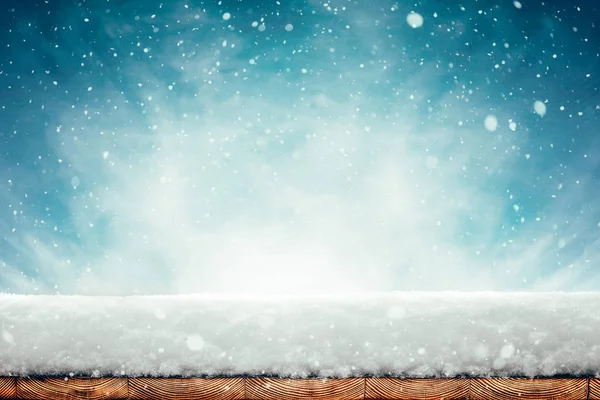 Inverno Fundo Natal Com Neve Madeira — Fotografia de Stock