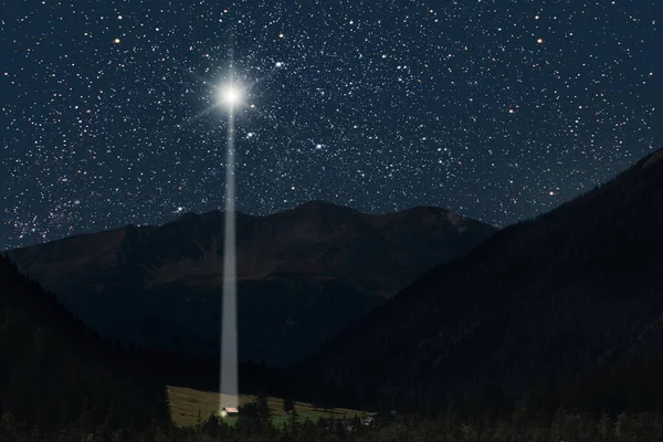 Månen Skiner Över Krubban Jesu Kristi Jul — Stockfoto