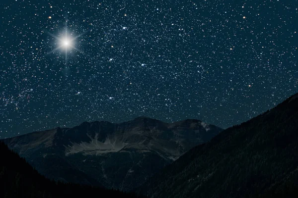 Luna Splende Sulla Mangiatoia Natale Gesù Cristo — Foto Stock