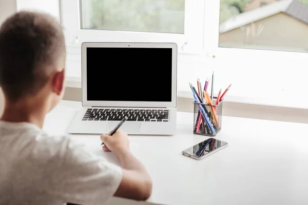 School Home Online Homeschooling Child Sitting Computer — Stock Photo, Image