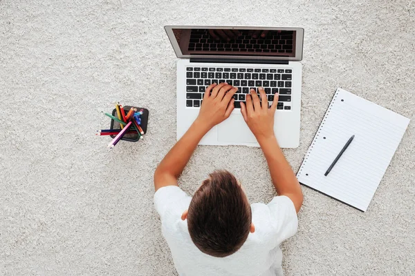 School Home Online Homeschooling Child Sitting Computer — Stock Photo, Image