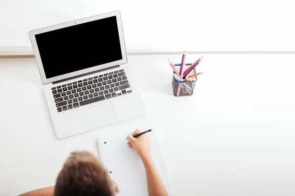 School Home Online Homeschooling Child Sitting Computer — Stock Photo, Image