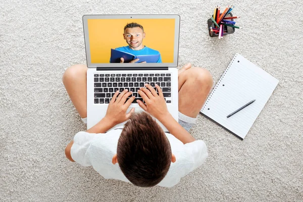 School Home Online Homeschooling Child Sitting Computer — Stock Photo, Image