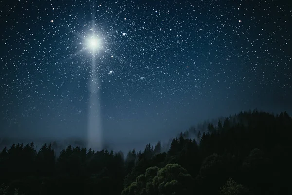 Ster Schijnt Kerstkribbe Van Jezus Christus — Stockfoto