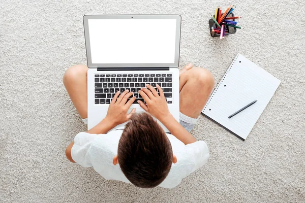 School Home Online Homeschooling Child Sitting Computer — Stock Photo, Image