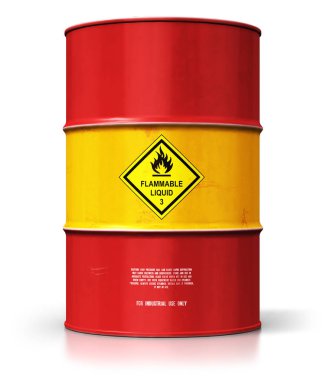 Üretim ve iş kavramı ticaret yaratıcı soyut petrol ve gaz endüstrisi: 3d render illüstrasyon kırmızı metal petrol drum veya yansıma etkisi ile izole üzerinde beyaz arka plan varil petrol