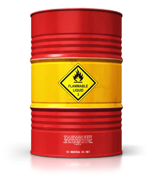 創造的な抽象的な石油 ガス産業製造業ビジネス コンセプト のレンダリング図赤い金属オイルのドラムまたは石油バレルの反射効果でホワイト バック グラウンドの分離 — ストック写真