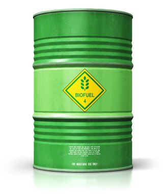 Yaratıcı soyut ekoloji, alternatif sürdürülebilir enerji ve çevre koruma tasarruf iş kavramı: 3d render resmi davul yeşil metal biyoyakıt veya izole üzerinde beyaz arka plan yansıma etkisi ile namlu biyodizel
