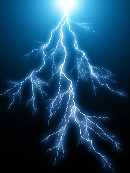 創造的な抽象的な レンダリング図青い稲妻アークの電気放電ヒット ストライク暗い黒い背景に光の効果 — ストック写真