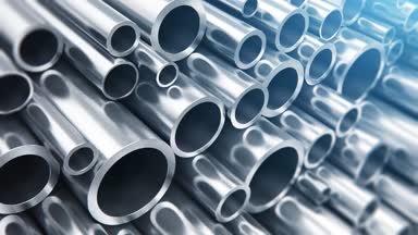 Yaratıcı soyut ağır Metalurji Sanayi ve iş üretim kavramı imalat sanayi: yığını seçici odak etkisi ile parlak metal çelik borular