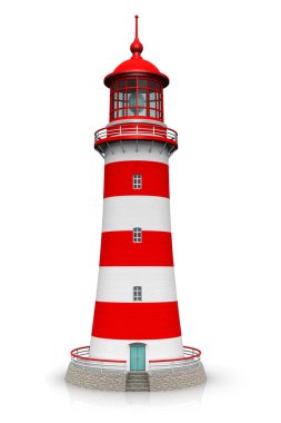 İllüstrasyon izole yansıma etkisi ile beyaz zemin üzerine kırmızı deniz feneri yaratıcı soyut 3d render