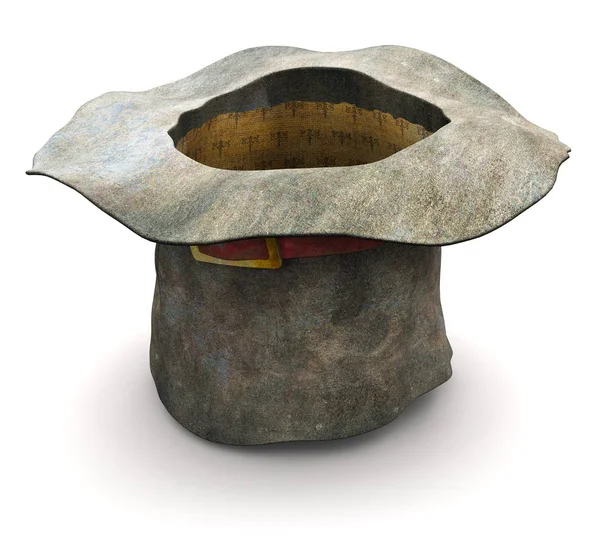 Креативная Рендеринговая Иллюстрация Старой Винтажной Помятой Нищенской Цилиндрической Шляпы Расстроенной — стоковое фото