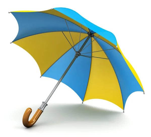 Creative Abstrakcja Renderowania Ilustracja Niebieski Żółty Parasol Lub Parasol Drewnianym — Zdjęcie stockowe