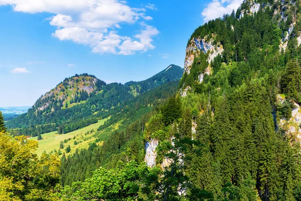 Malebné Letní Krajina Alpy Hory Kopce Zelené Pole Nebo Louky — Stock fotografie