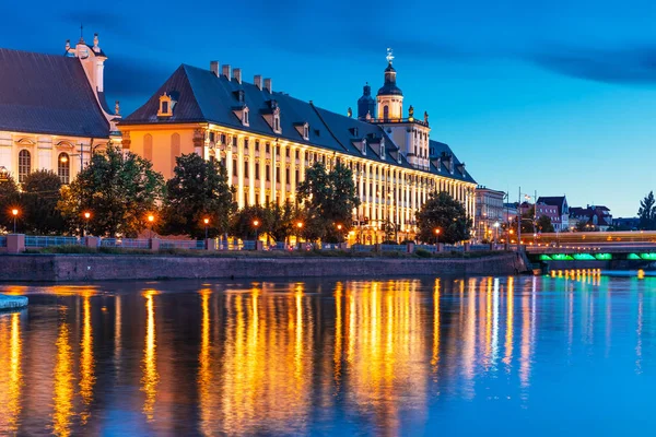 Scenic Summer Night View University Building Oder River Embankment Old — Stock Photo, Image