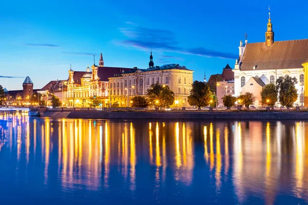 Létě Noční Pohled Historické Architektury Nábřeží Řeky Odry Wroclaw Polsko — Stock fotografie