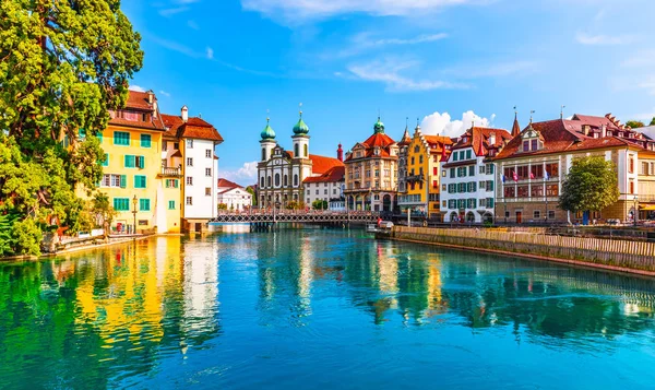 Malerisches Sommerliches Luftbild Der Mittelalterlichen Architektur Der Altstadt Luzern Schweiz — Stockfoto