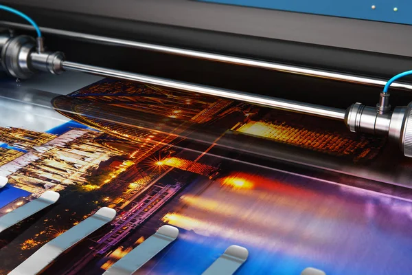 Ilustración Renderizado Del Banner Fotográfico Impresión Plotter Color Gran Formato — Foto de Stock