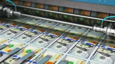 İş başarısı, finans, bankacılık, muhasebe ve para kavramı yapım: 3d bize doları Usd para kağıt para banknot tipografi baskı makinesinde yazdırma 100 video işlemek