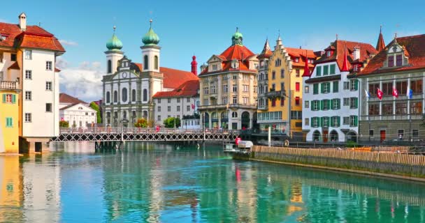 Lucerne Sviçre Old Town Ortaçağ Mimarisi Doğal Yaz Panoraması — Stok video