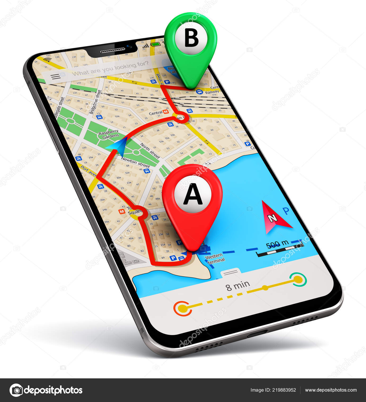 Fond Blanc Navigation En Rendu 3d Et Appareil Gps Avec écran Vide