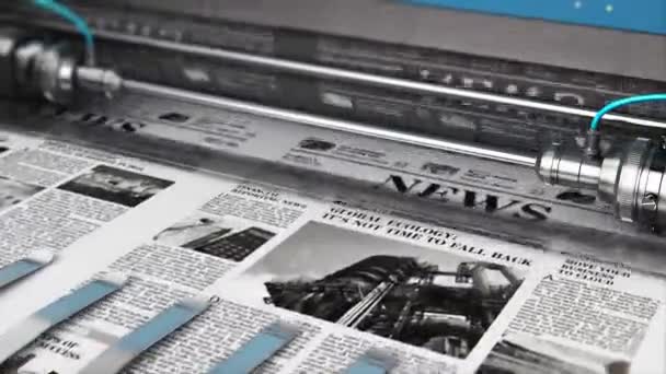 3D vykreslování videa tisku černobílých obchodní noviny nebo novinky deníků na ofsetový tiskový stroj typografie