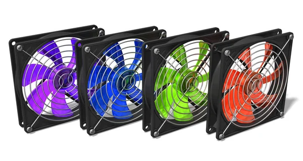 Render Illustration Color Computer Chassis Cpu Cooler Fans Isolated White — Stock Photo, Image