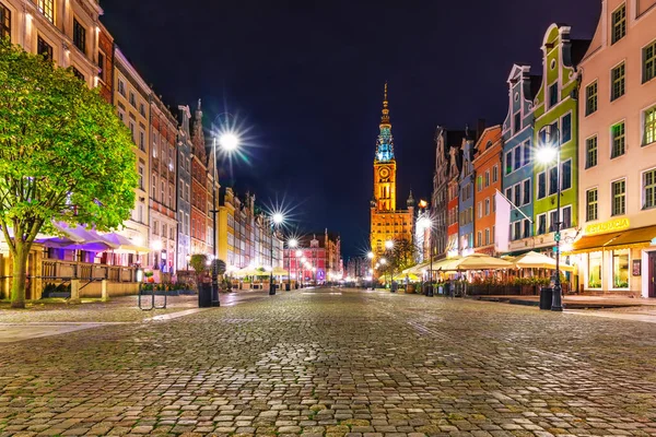 Schilderachtige Nacht Uitzicht Eeuwenoude Architectuur Bij Het Dlugi Targ Marktplein — Stockfoto