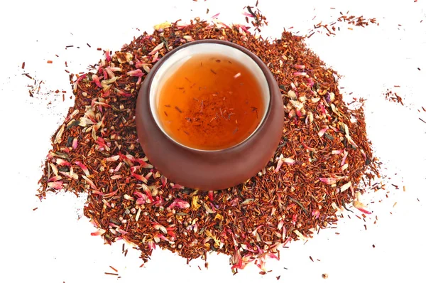 Egy Mix Virág Roibos Gyümölcs Tea Tea Levelek Csésze Tea — Stock Fotó