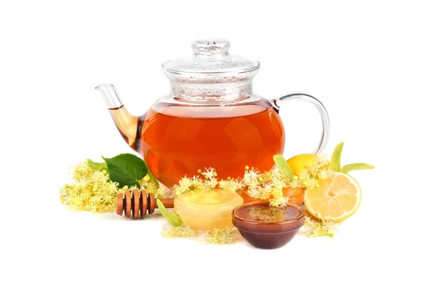 Gyógynövényes tea és hársméz — Stock Fotó