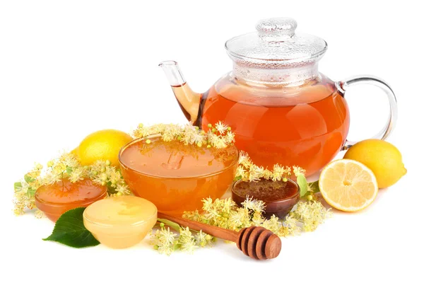 Herbal tea  and linden honey — Stock Photo, Image