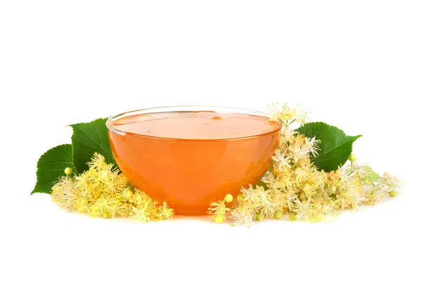 Miel fresca con flores de tilo — Foto de Stock