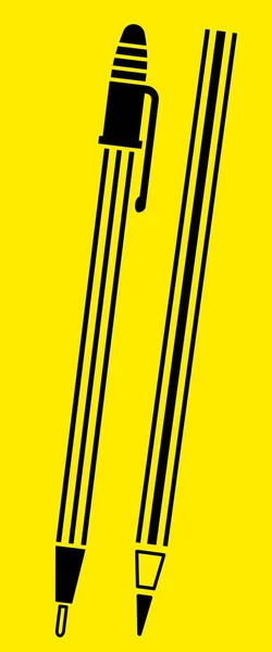 Απεικόνιση Των Μαύρο Στυλό Και Μολύβι Κίτρινο Φόντο — Διανυσματικό Αρχείο